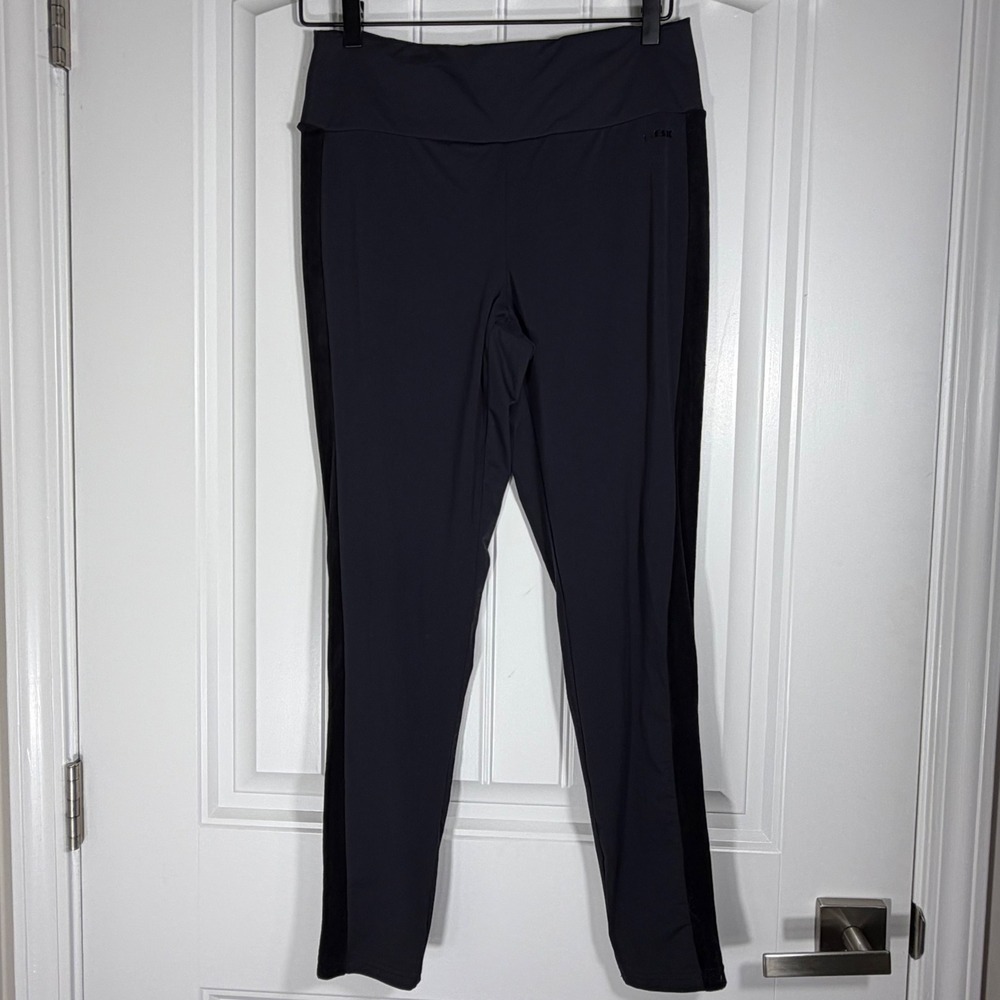RBX Live Life Active Womens Leggings Black Velvet Side Stripe High Rise Medium
